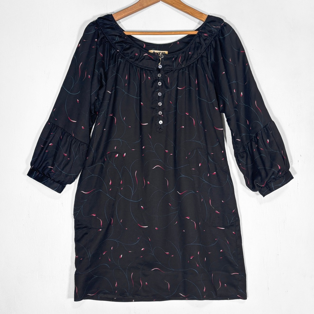 VTG 90s Daryl K Barneys NY Silk/Wool Floral Puff Sleeve Shift Dress Size M‎ Goth